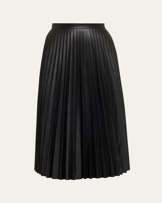 Pleated Vegan Leather Midi Skirt